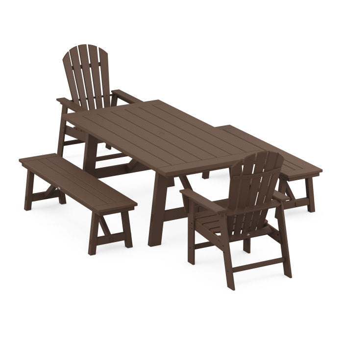 Polywood South Beach 5-Piece Rustic Farmhouse Dining Set With Benches PWS1101-1