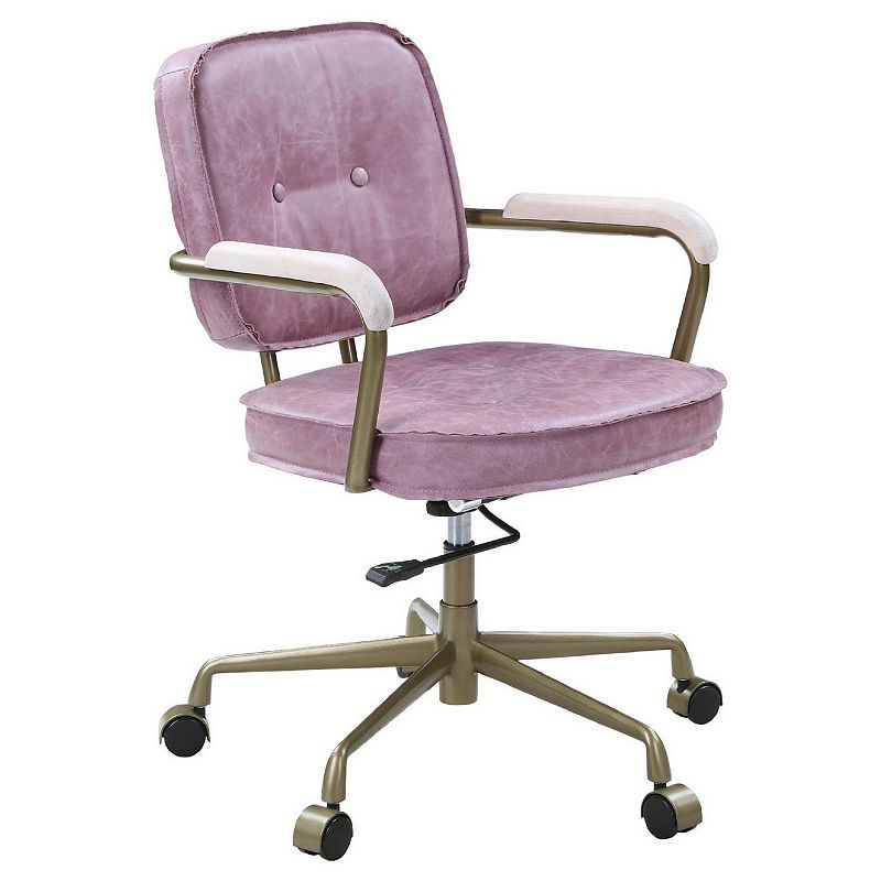 Office Chair with Leather Seat and Button Tufted Back， Pink