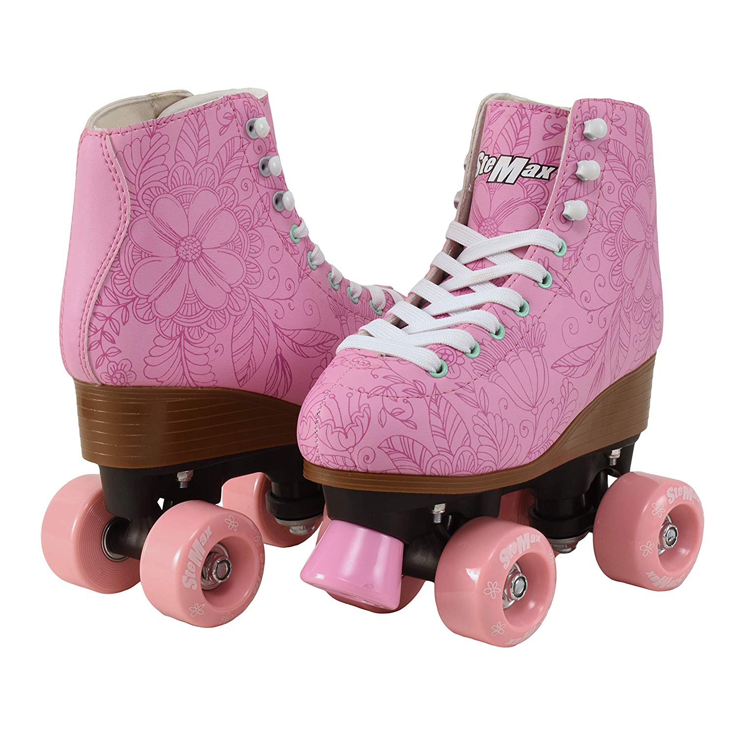 Quad Roller Skates for Girls and Women size 8 Women Pink Flower Outdoor Indoor and Rink Skating Classic Hightop Fashionable Design