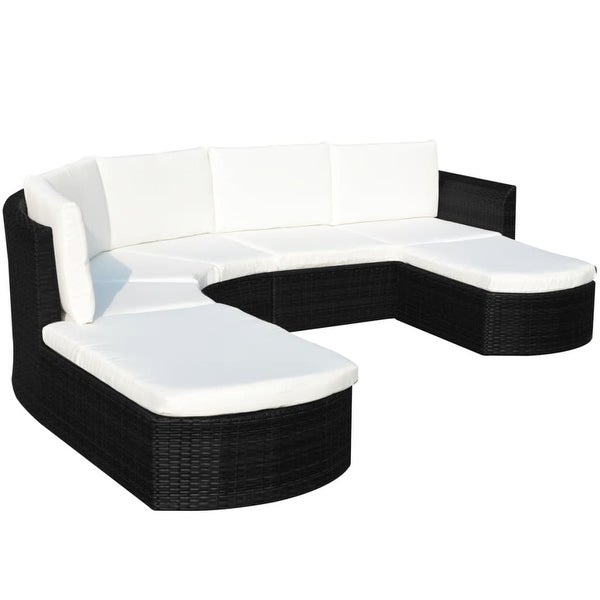 4 Piece Patio Lounge Set with Cushions Poly Rattan Black