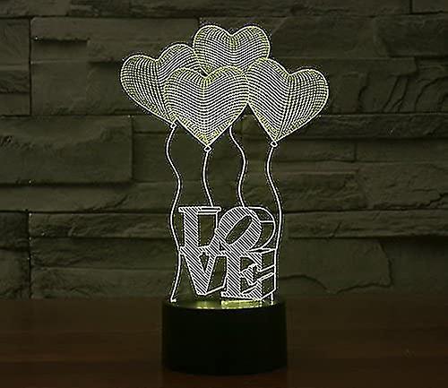 3d Romantic Love Heart Balloons Night Light 7 Color Change Led Table Desk Lamp Acrylic Flat Abs Base