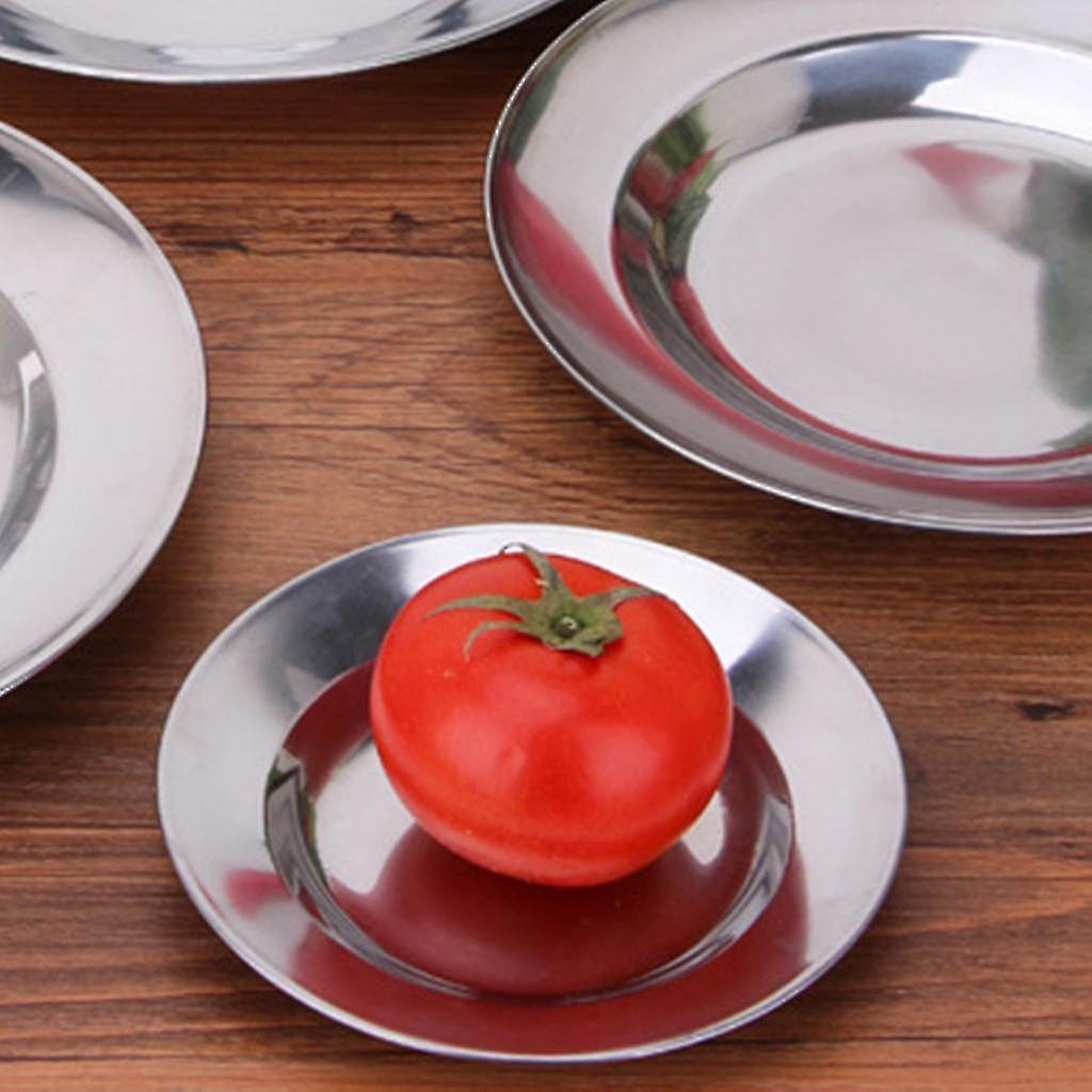 Stainless Steel Round Dinner Plate Dish Tray Food Container Outdoor Camping Picnic Tableware 16-24cm