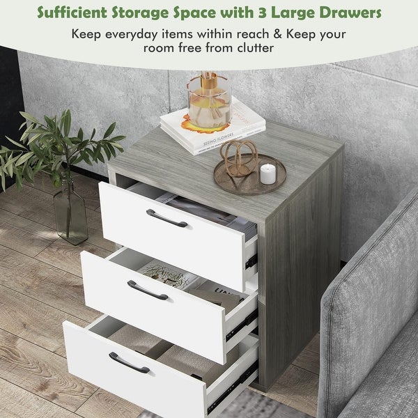 3 Drawer Dresser， 26 Tall Wood Drawer Chest Dresser Cabinet with Storage and Gray Grain， Storage Cabinet - as picture - - 37668440