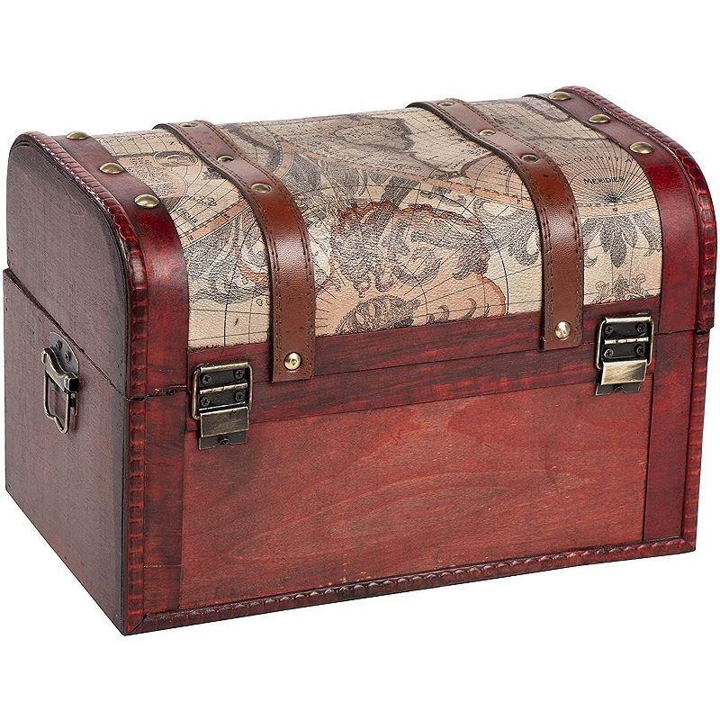 Set of 3 Wooden Storage Chest and Vintage Trunks， Victorian Map Print (Large， Medium and Small)