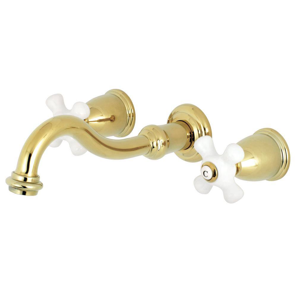 Kingston Brass Restoration 2-Handle Wall Mount Claw Foot Tub Faucet in Polished Brass (Valve Included) HKS3022PX