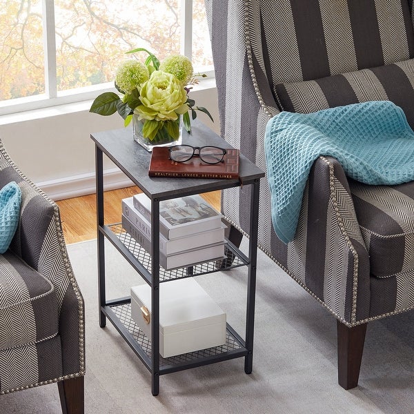 Modern Narrow Side Table with 3-tier Mesh Storage Shelves(1PCS/2PCS)