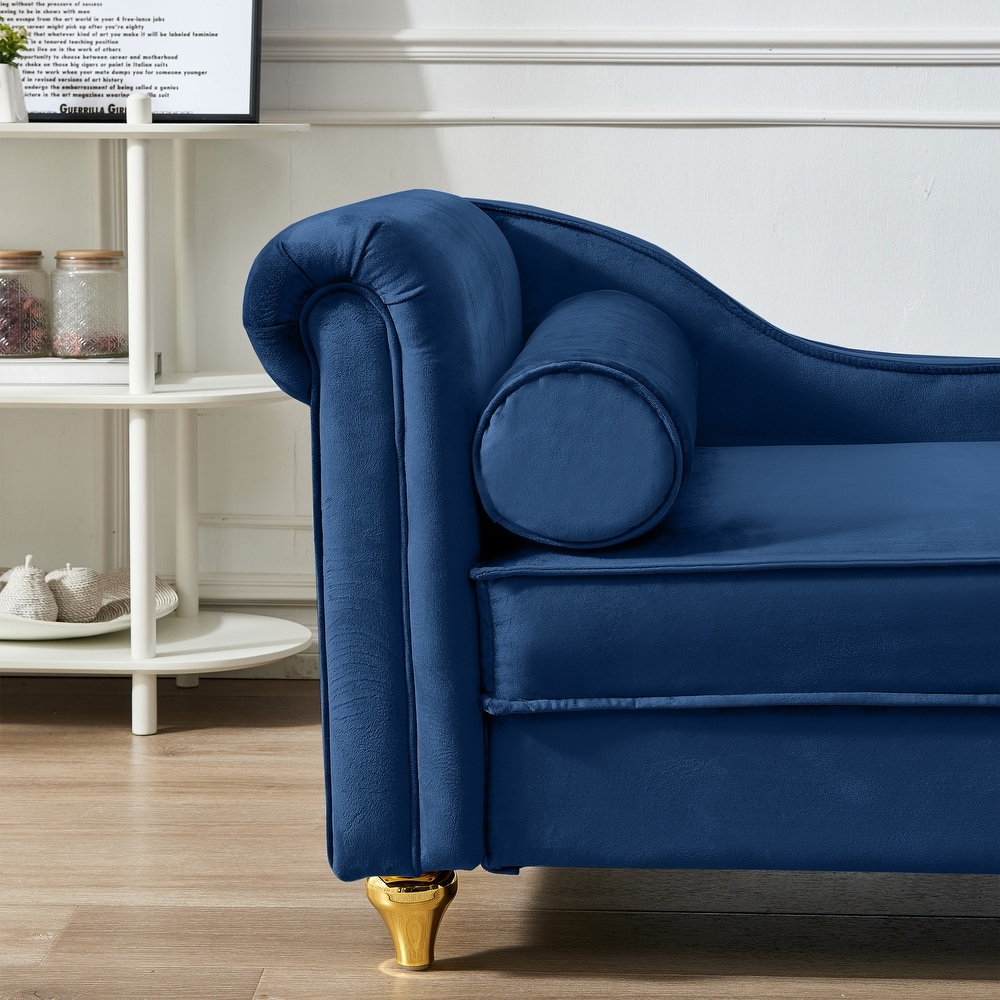 Velvet Chaise Lounges Hidden Storage Lounges Chair  Navy Blue