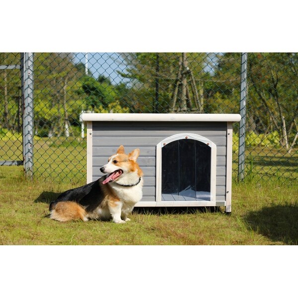 Outdoor Wooden Dog House with Removable Floor and Open-up Roof Grey - Overstock - 37397549