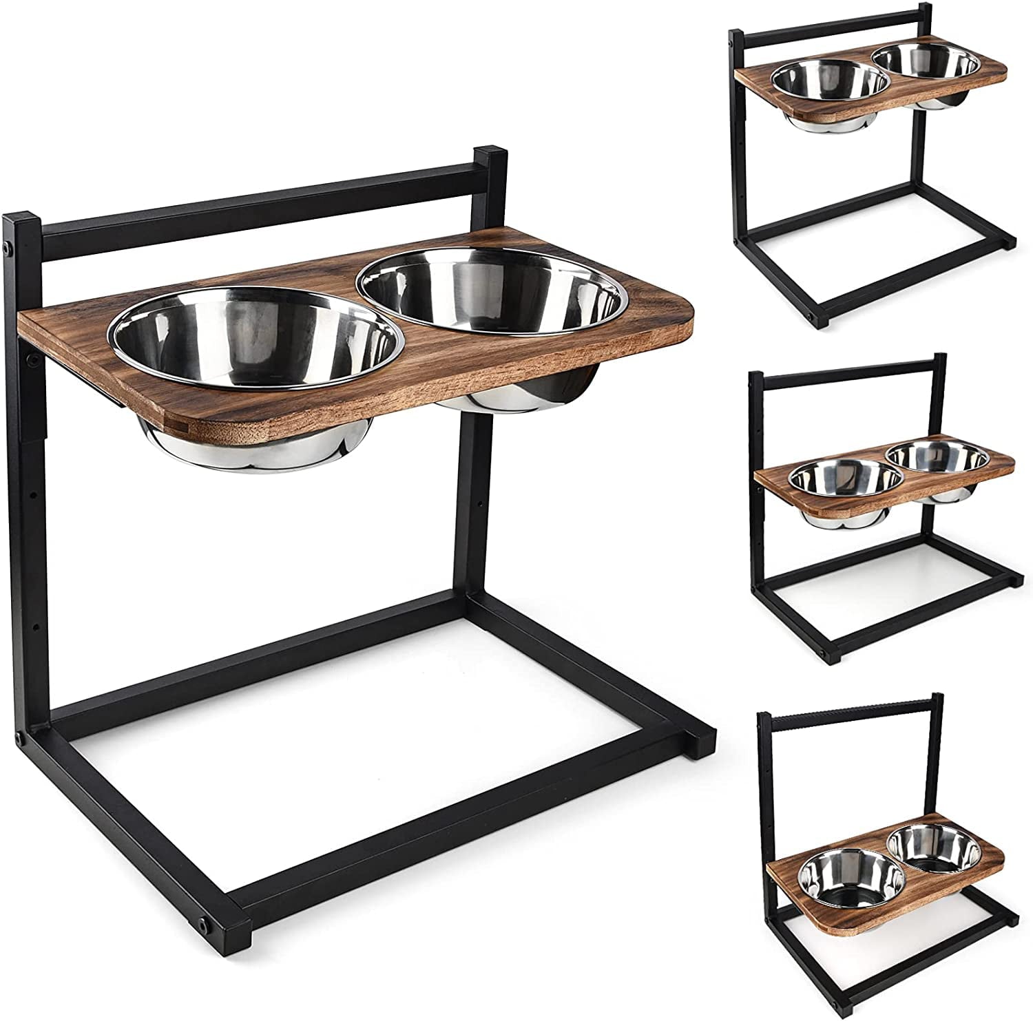 Emfogo Dog Food Bowls Raised Dog Bowl Stand Feeder Adjustable Elevated 3 Heights 5in 9in 13in with Stainless Steel Food Elevated Dog Bowls