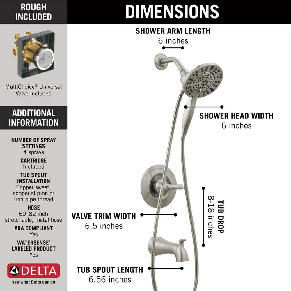 Delta Arvo In2ition TwoinOne SingleHandle 4Spray Tub and Shower Faucet in Spotshield Brushed Nickel