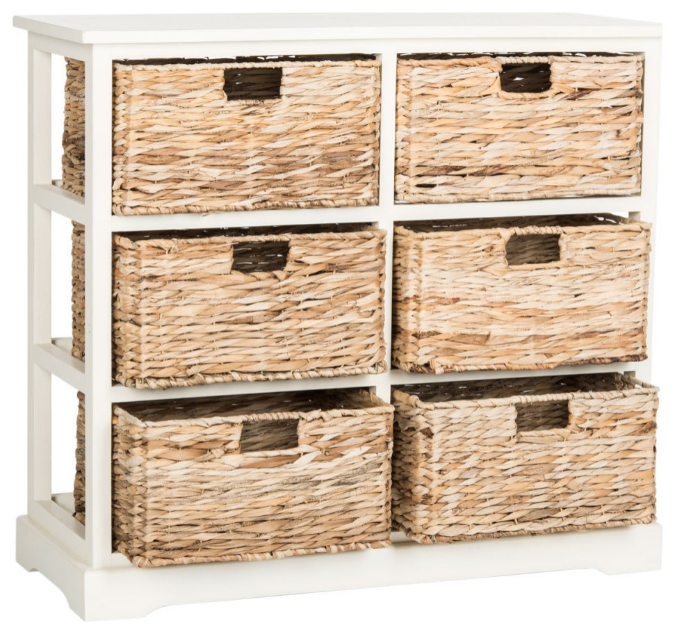 Nina 6 Wicker Basket Storage Chest Distressed White   Tropical   Accent Chests And Cabinets   by Rustic Home Furniture Deco  Houzz