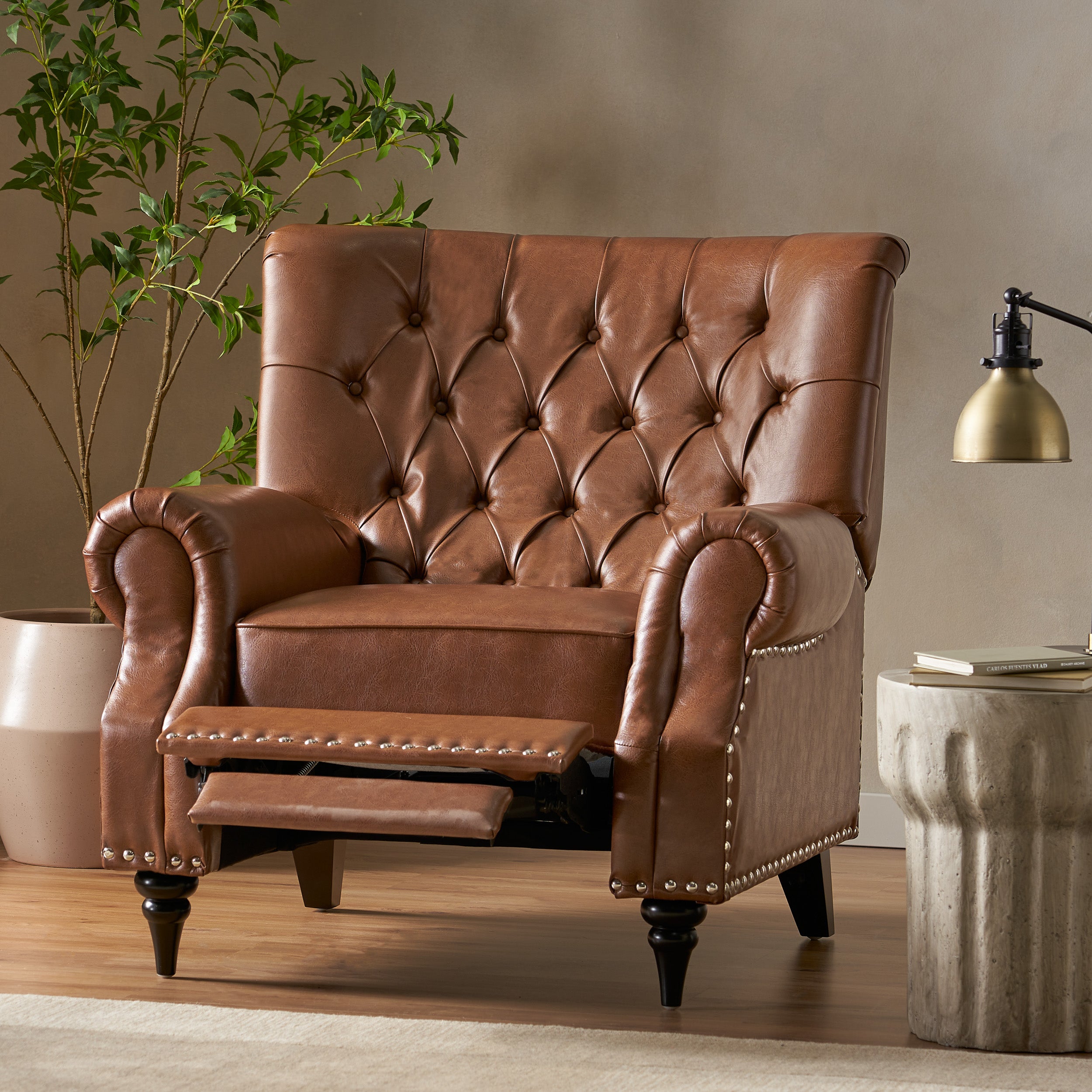 Chatau Contemporary Tufted Recliner with Nailhead Trim