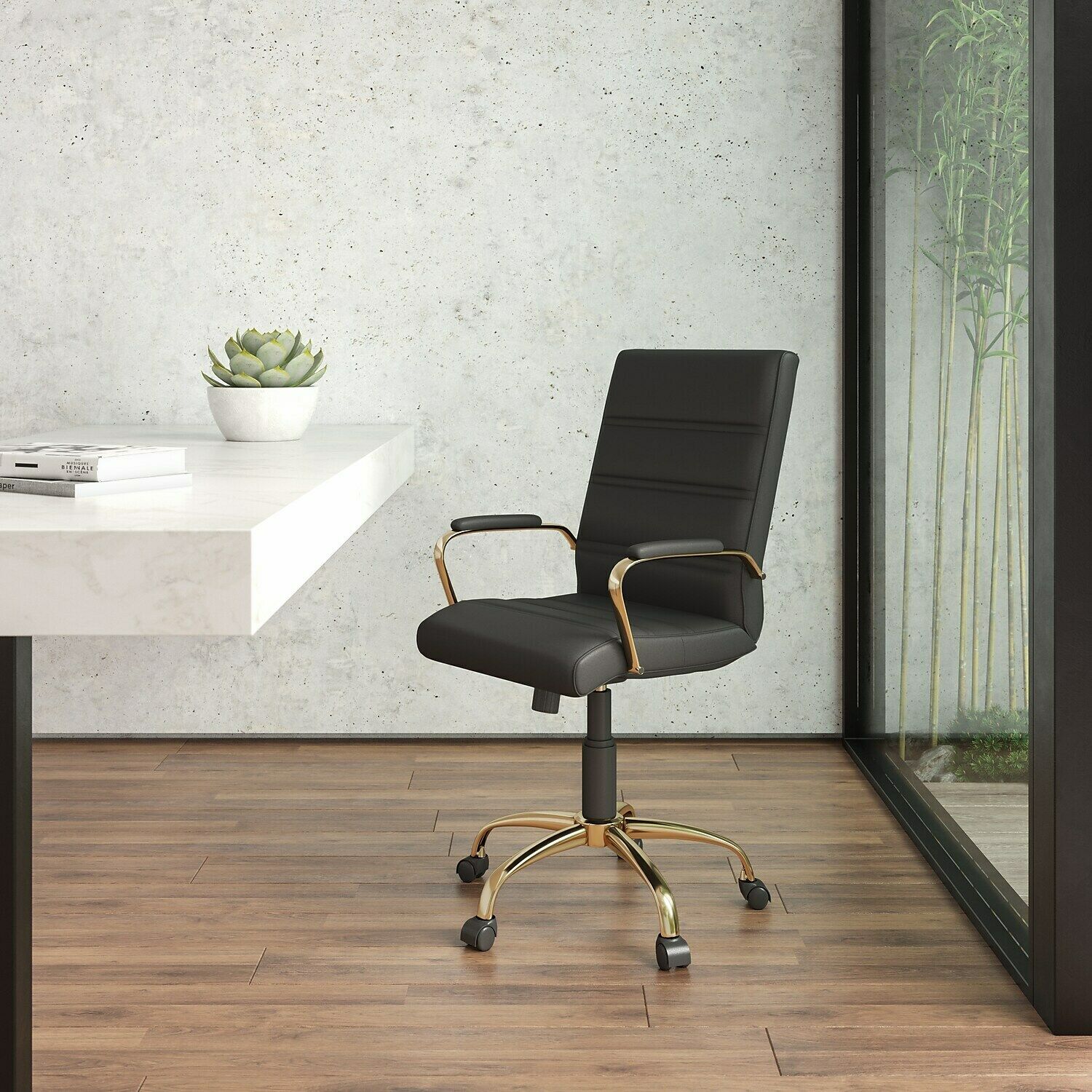 Flash Furniture Black Leather/Gold Frame Office/Desk Chair