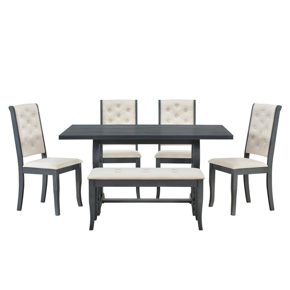 Harper  Bright Designs 6-Piece Antique Gray Retro Rectangular MDF Top Table Set Seats 6 XW052AAE