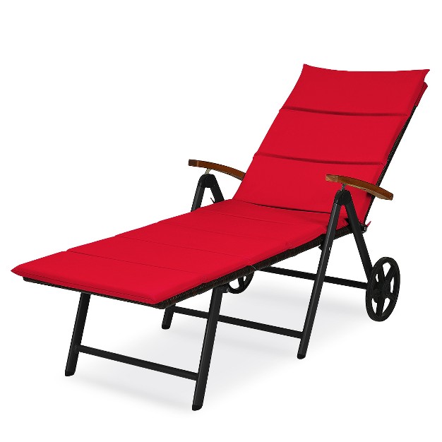 Tangkula Foldable Beach Sling Chair With 7 Adjustable Positions amp cushion Indoor Living Room Chaise Lounge