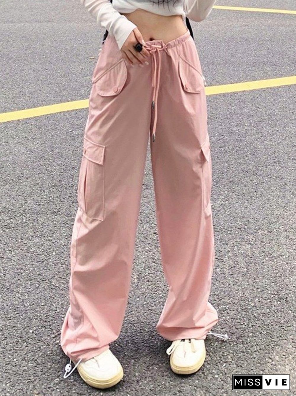 Drawstring Pink Baggy Cargo Pants