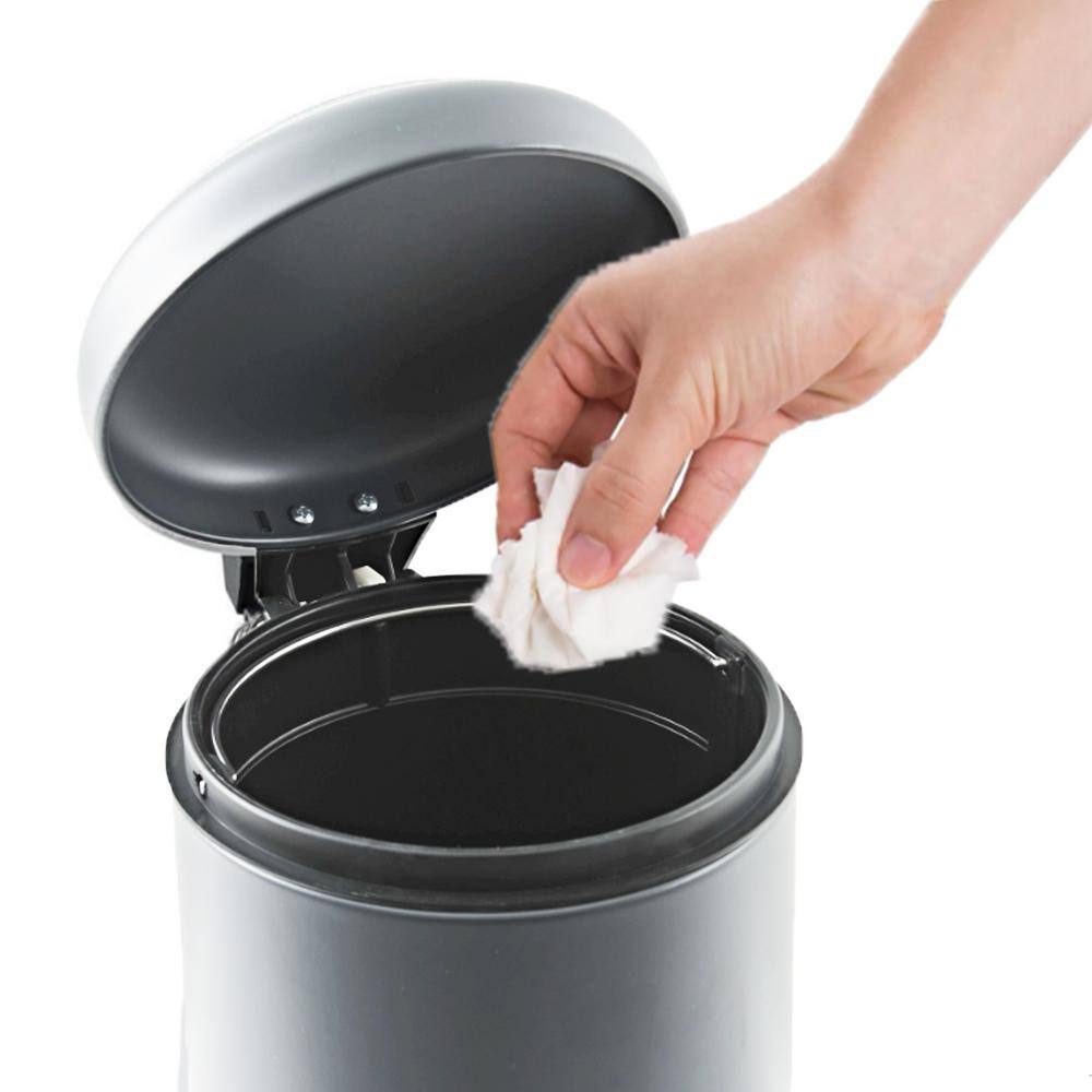 3 l 0.8 Gal. Soft Close Small Round Metal Bath Floor Step Trash Can Waste Bin in Steel 6543102