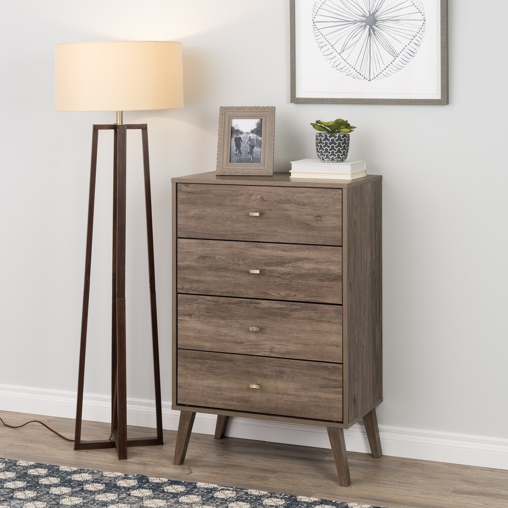 Prepac Milo Mid Century Modern 4 Drawer Chest of Drawers  Contemporary Bedroom Furniture  Small Dresser for Bedroom