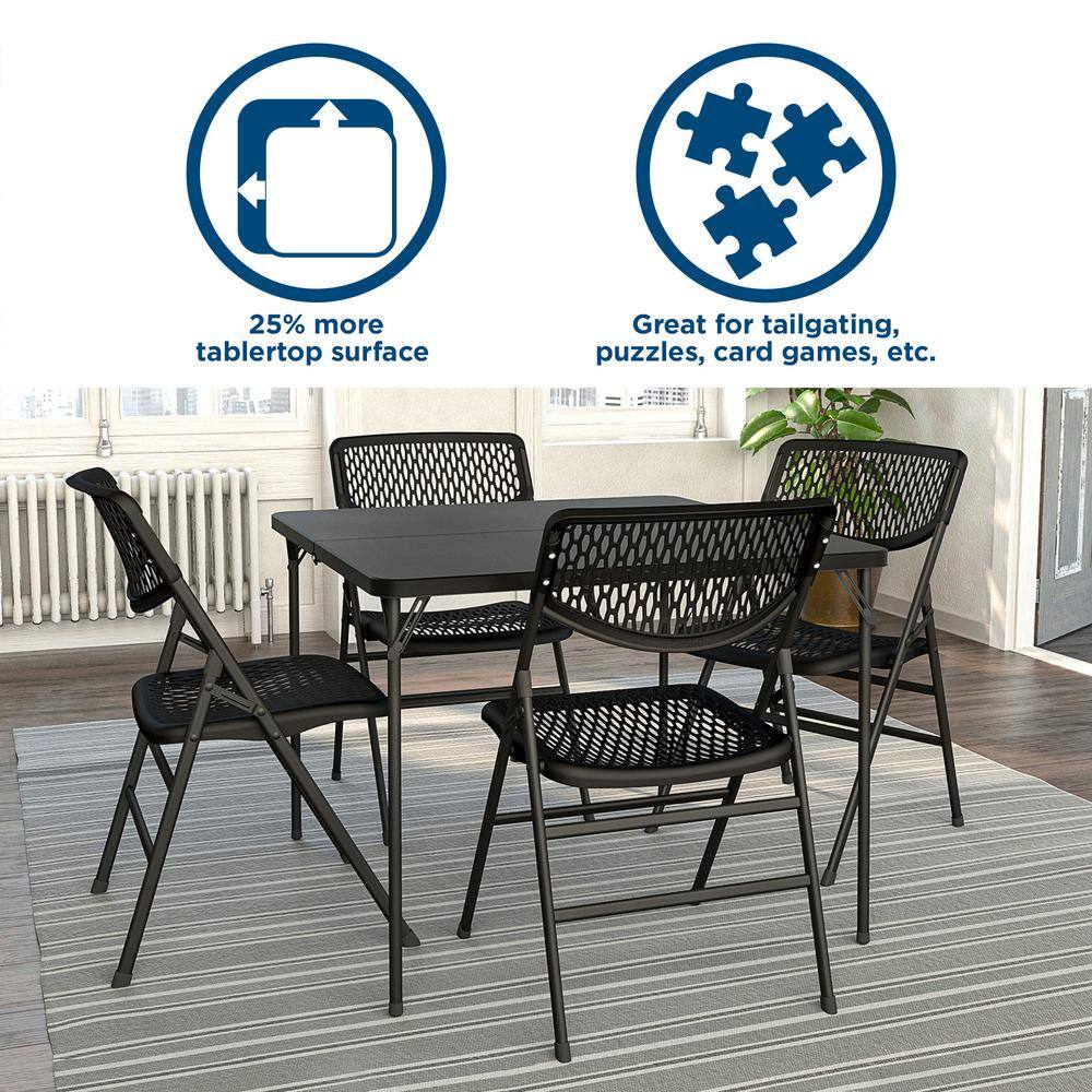 Cosco 38.5 in. Fold in Half Steel Card Table withHandle Black Indoor and Outdoor Wheelchair Accessible 14036BLK1E