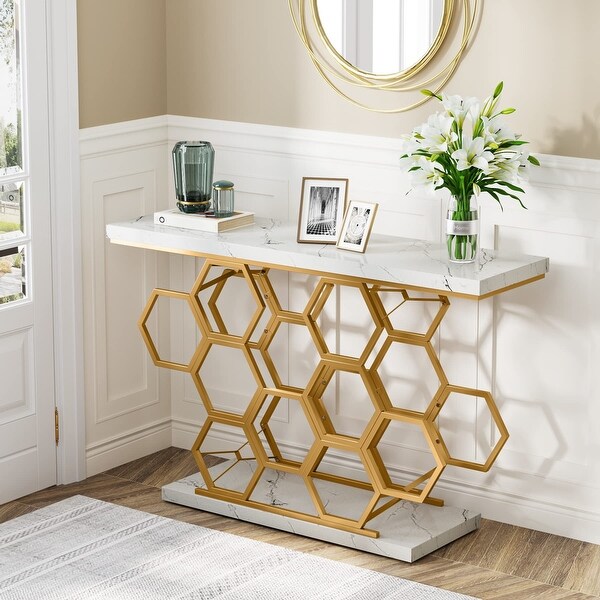 Modern Console Table Entryway Table with Gold Metal Base