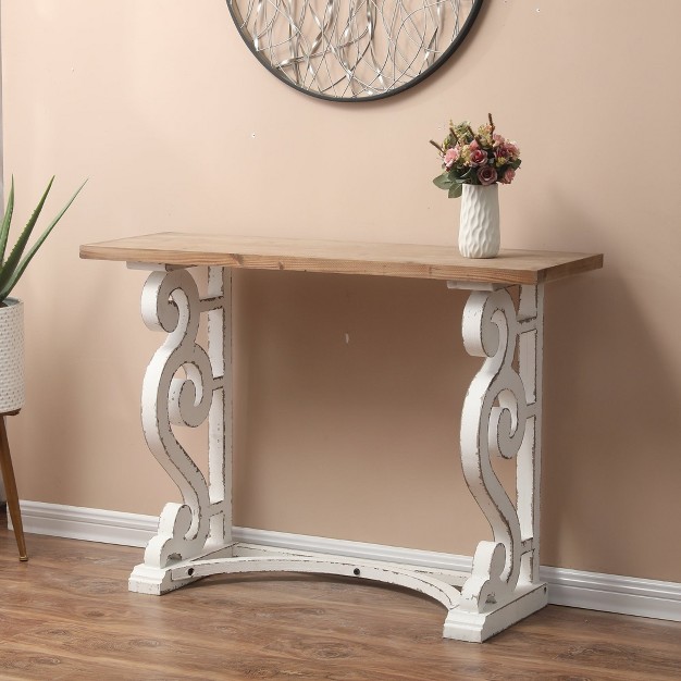 Luxenhome Vintage White And Natural Wood Console And Entry Table