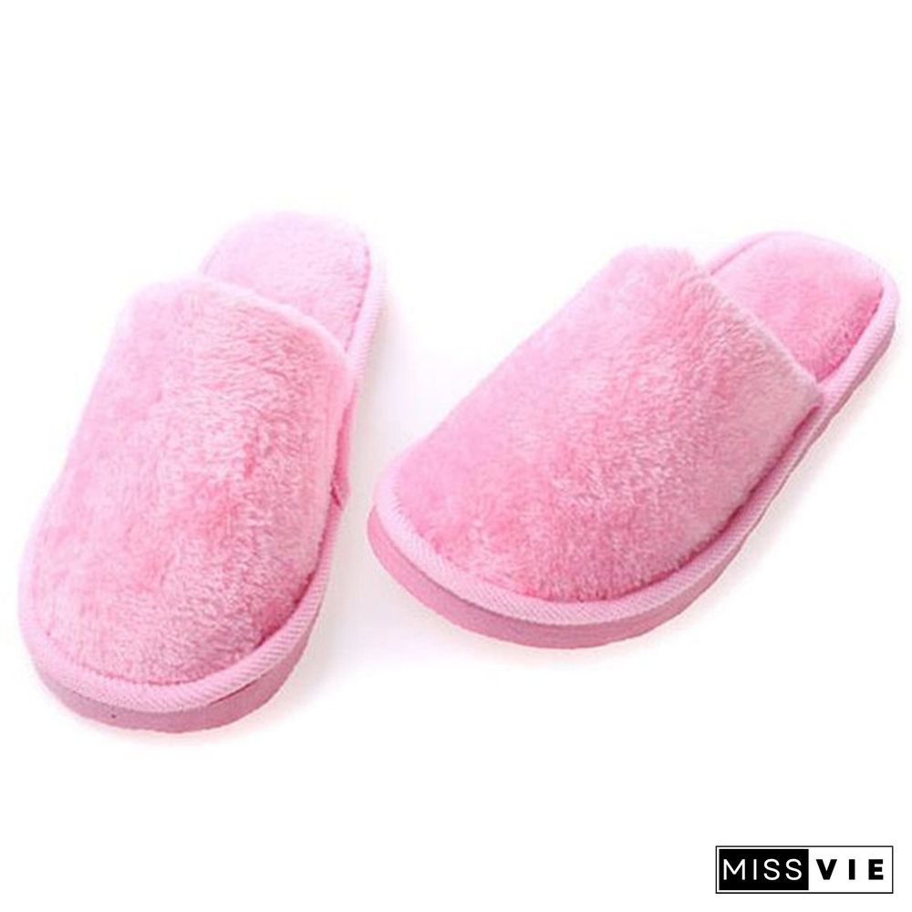 1Pair Long Plush Suede Slippers Home Indoor Shoes Winter Slippers