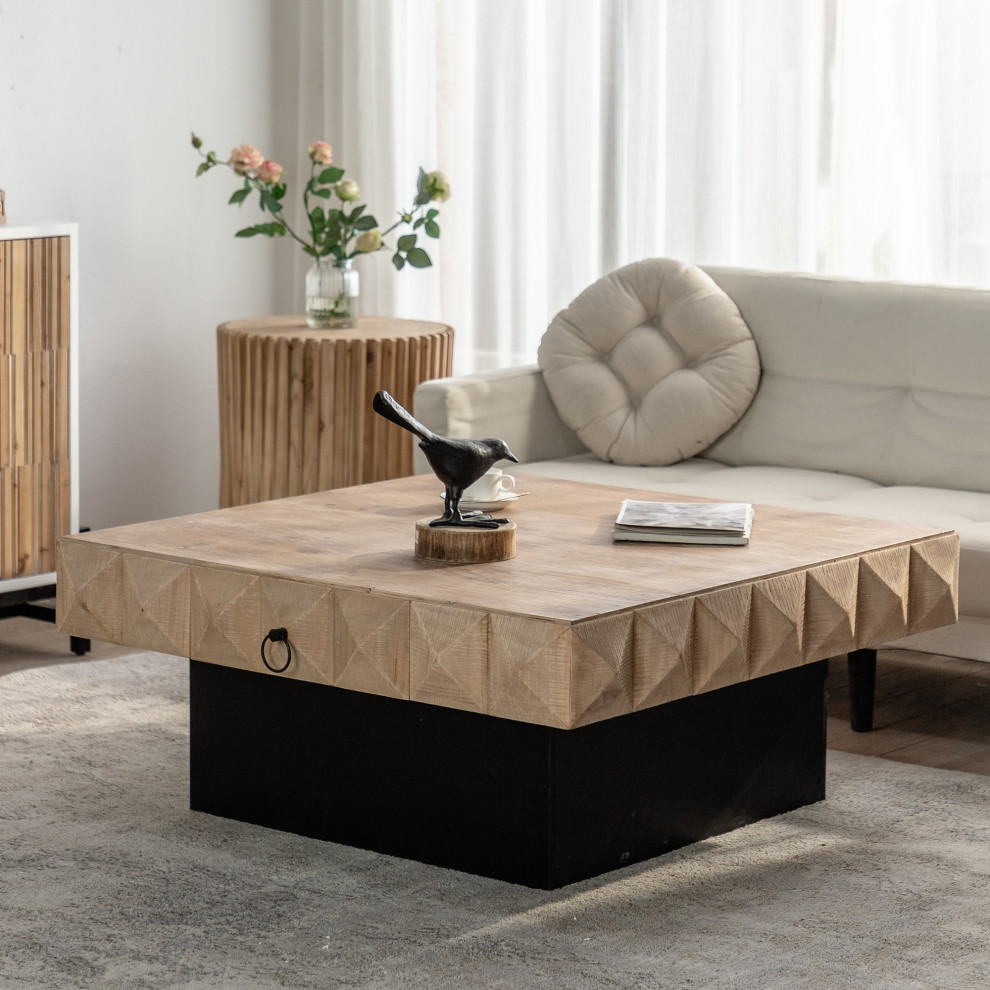 TATEUS 41.33 quotThree dimensional Embossed Pattern Square Retro Coffee Table   Traditional   Side Tables And End Tables   by TATEUS LLC  Houzz