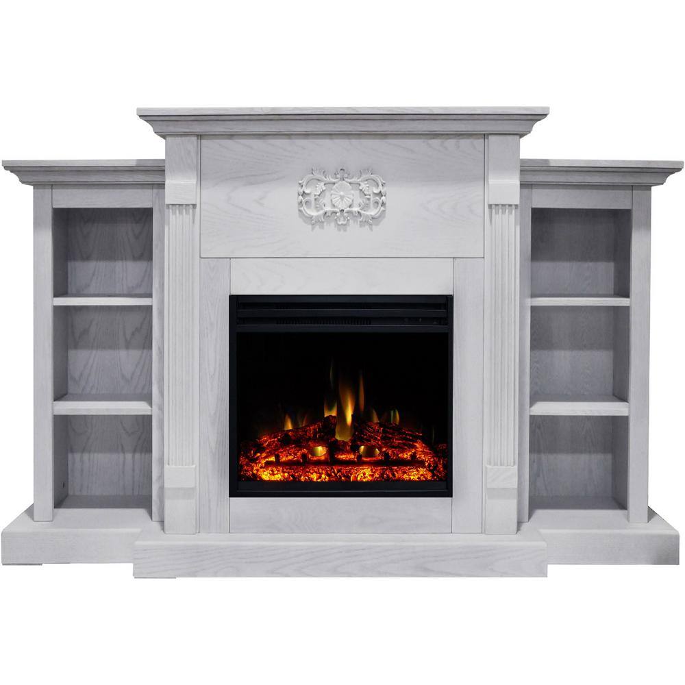 Cambridge Sanoma 72 in. Electric Fireplace Heater in White with Mantel Bookshelves Enhanced Multi-Color Log Display and Remote CAM7233-1WHTLG3