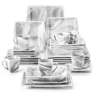 MALACASA Blance 30-Piece Porcelain Marble Grey Dinnerware Set (Service for 6) BLANCE-30-GREY