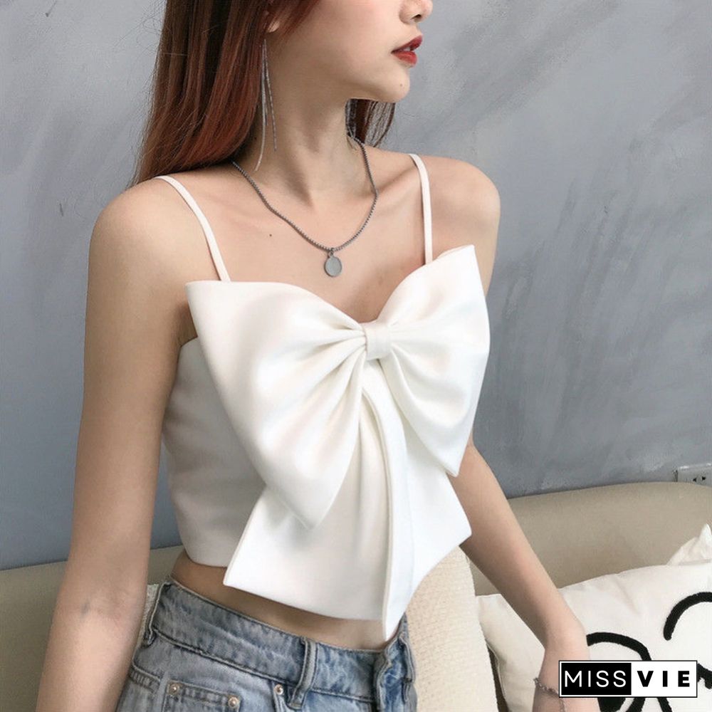 Hot Sale Camisole Women Bow Kpop Bf Cute Crop Temperament Night Club Streetwear Fashionable Summer Aesthetic Tops Sexy All Match