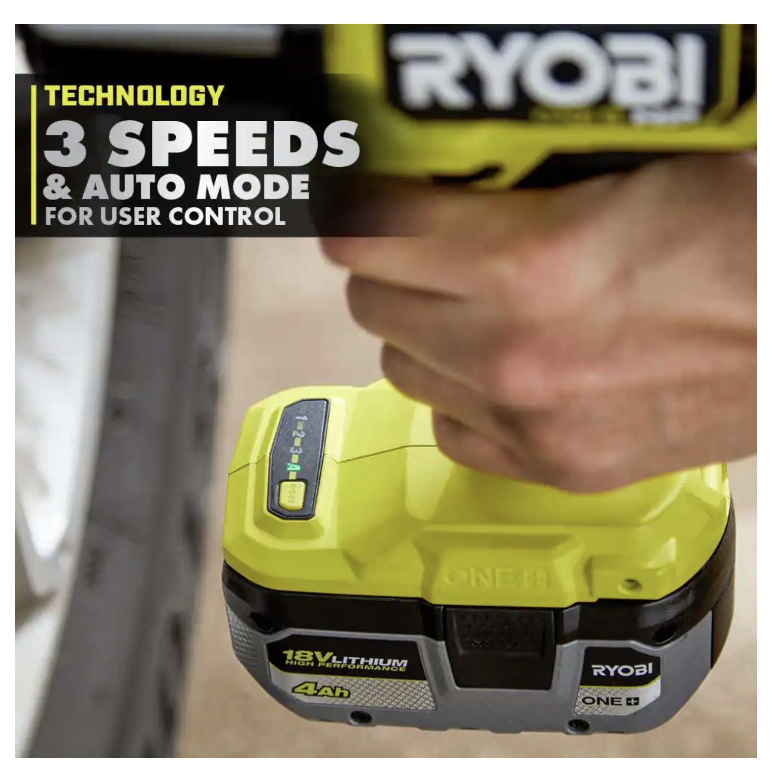 Ryobi One+ HP 18V Brushless Cordless 4-Mode 1/2 in. High Torque Impact Wrench， Tool Only (PBLIW01B)