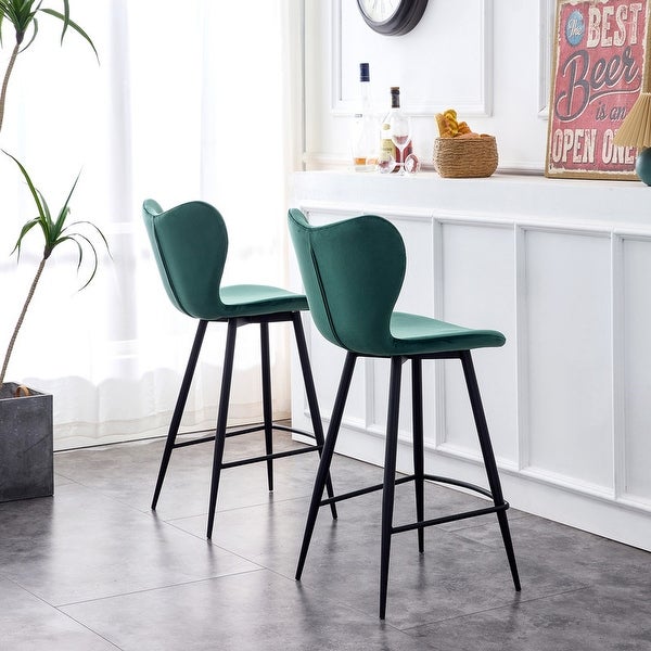 Velvet Bar Stools with Footrest， Set of 2