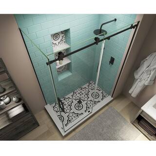 Aston Coraline XL 56 in. - 60 in. x 34 in. x 80 in. Frameless Corner Sliding Shower Enclosure Clear Glass in Matte Black Left SEN984EZ.UC-MB-603480-L