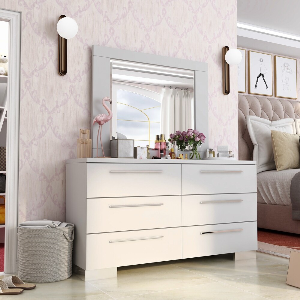 Rema Contemporary White Wood 6 Drawer 2 Piece Dresser and Mirror Set by Furniture of America