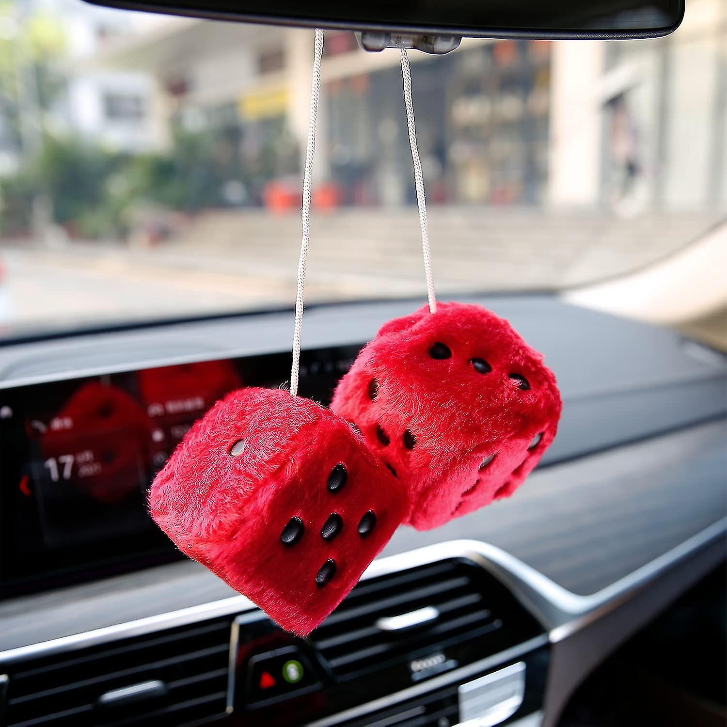 Mirror Hanging Couple Fuzzy Plush Dice For Car Decoration