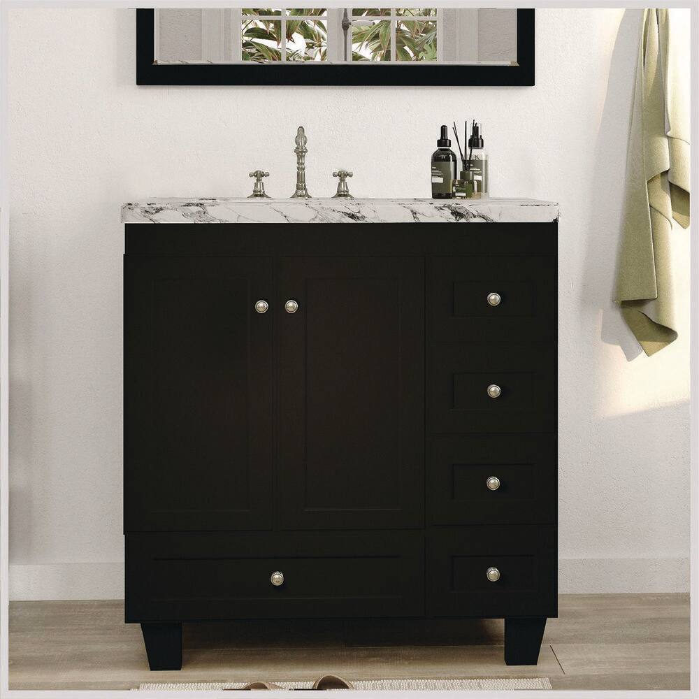 Eviva Acclaim 30 in. W x 22 in. D x 34 in. H Bath Vanity in Espresso with White Carrara Marble Top with White Sink EVVN69-30ES