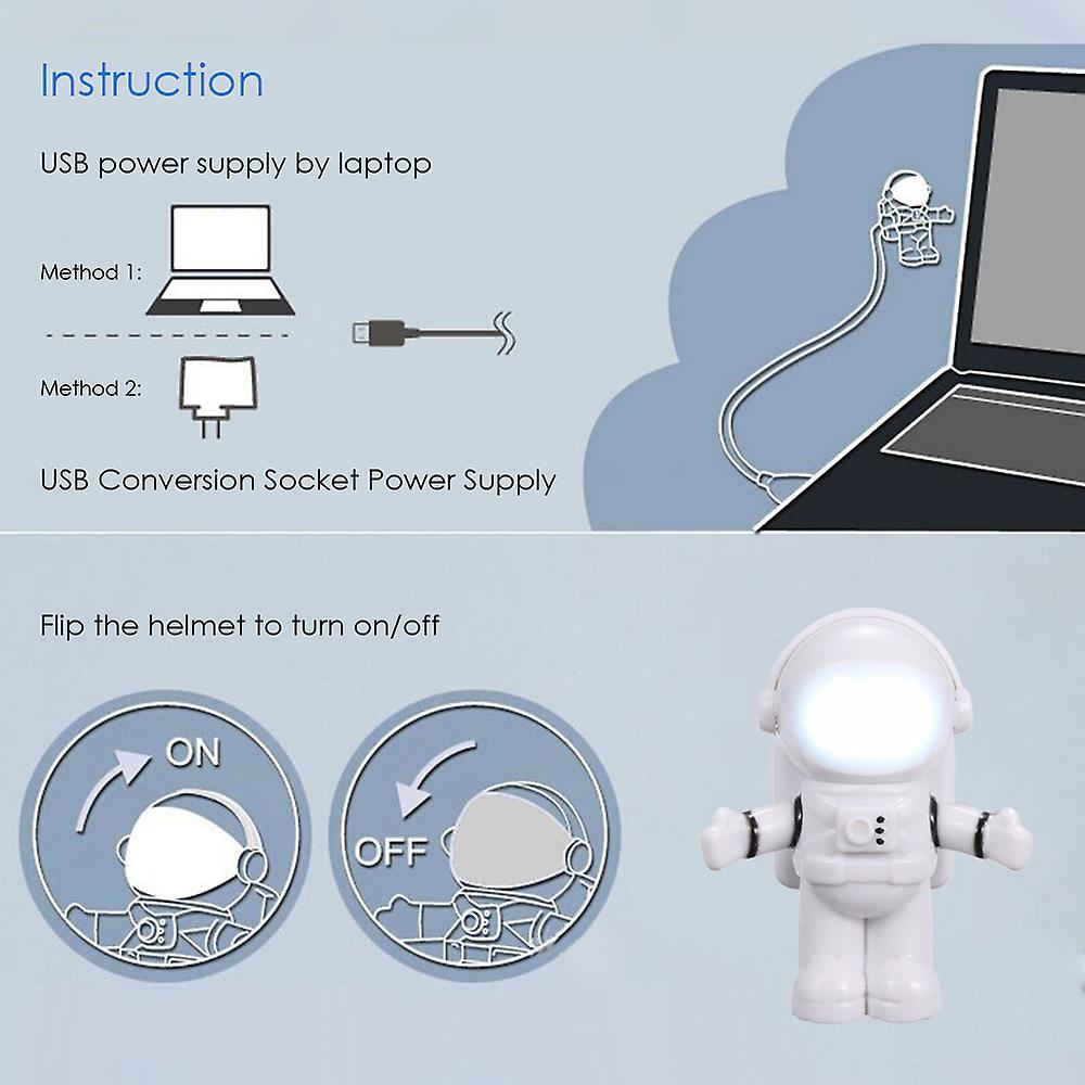 Spaceman Astronaut Shape Led Mini Night Light Keyboard Lamp Usb Charging Port Design Flexible Bendable Hose Portable For Student Office Worker Compute