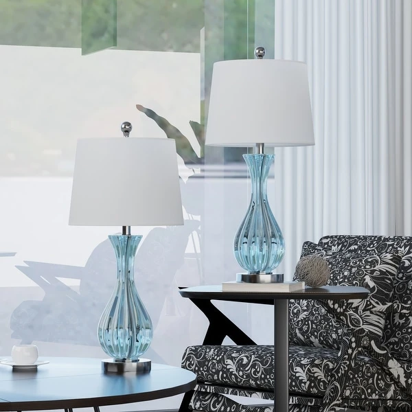 25.5'' Blue Glass Bedside Table Lamp Set (Set of 2) - 13*13*25.5