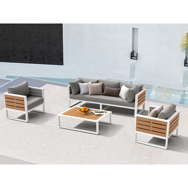 Outdoor Rectangle Coffee Table，Allaluminum Frame，Imitation Wood Tabletop