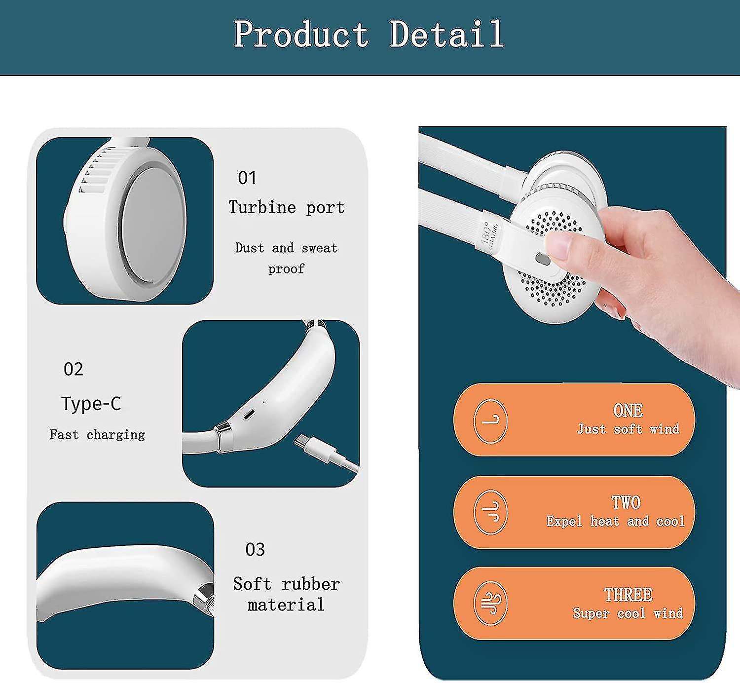 Portable Neck Fan，mini Usb Fan ，rechargeable Personal Neckband Fan，3 Speed Usb Fan With 360 Adjustab