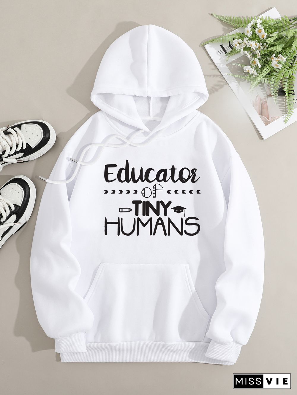 Printed on front Kangaroo Pocket Hoodie Long Sleeve for Women Pattern Educator of humans