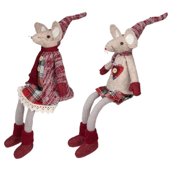 Boy and Girl Sitting Plush Christmas Mice Figures