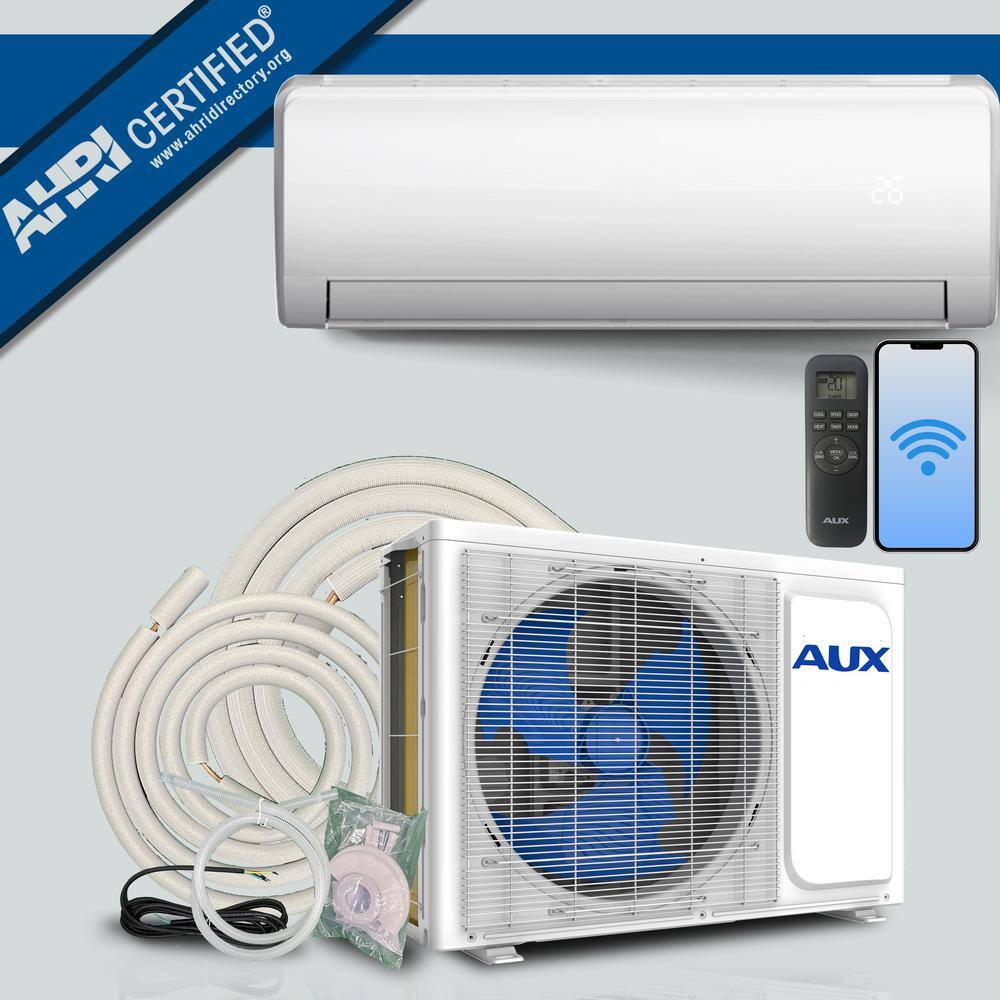 AUX 36000 BTU Ductless Mini Split Air Conditioner with Wi-Fi Heat Pump 17 SEER 230-Volt 3 Ton 12 ft. Line Set Wall Mount ASW-H36USLFR1D1-US-C