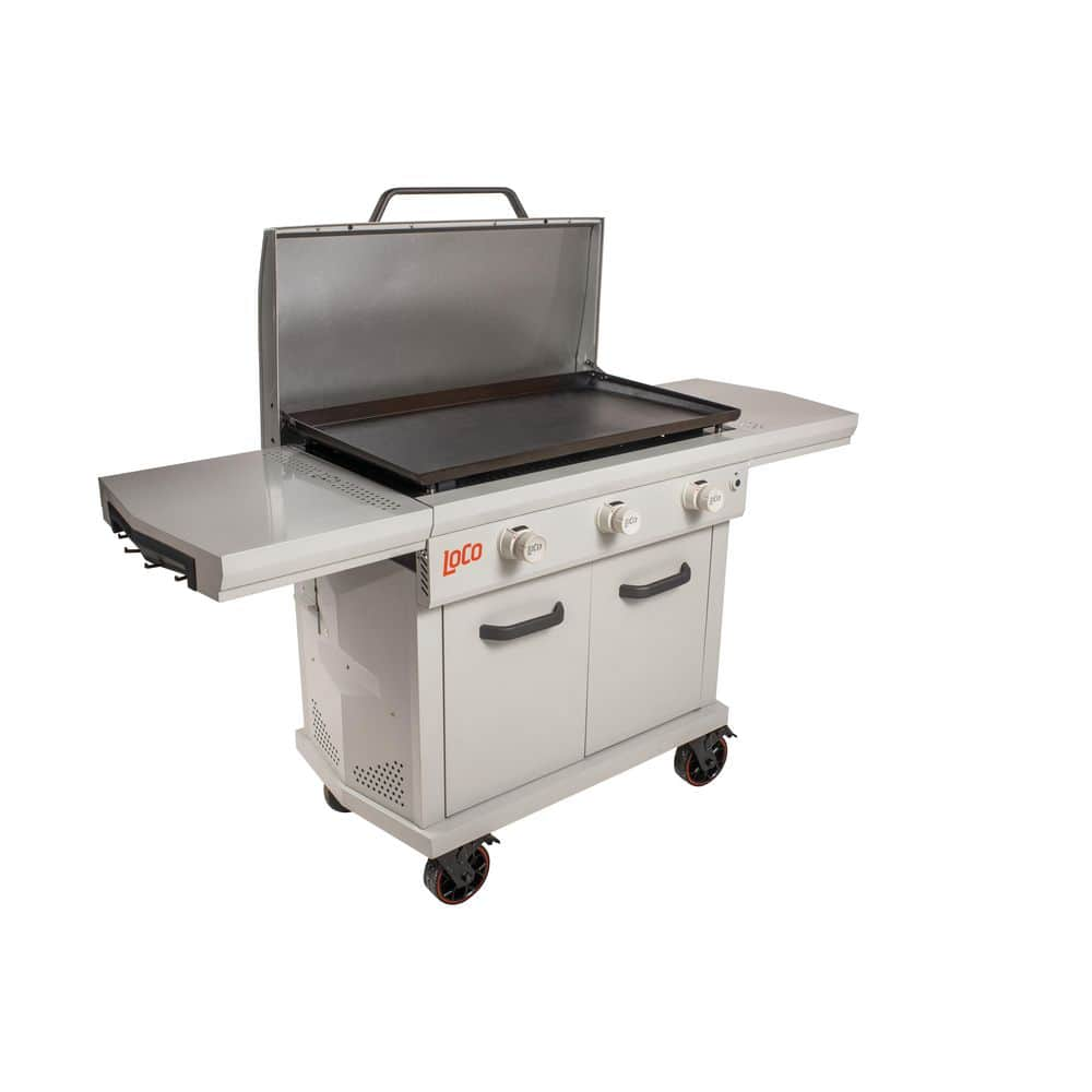 LOCO 36 in. 3-Burner Propane Griddle in Chalk Finish with Enclosed Cart and Hood 2023050166