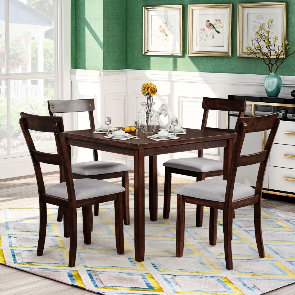 Abrihome 5 Piece Solid Wood Dining Table Set