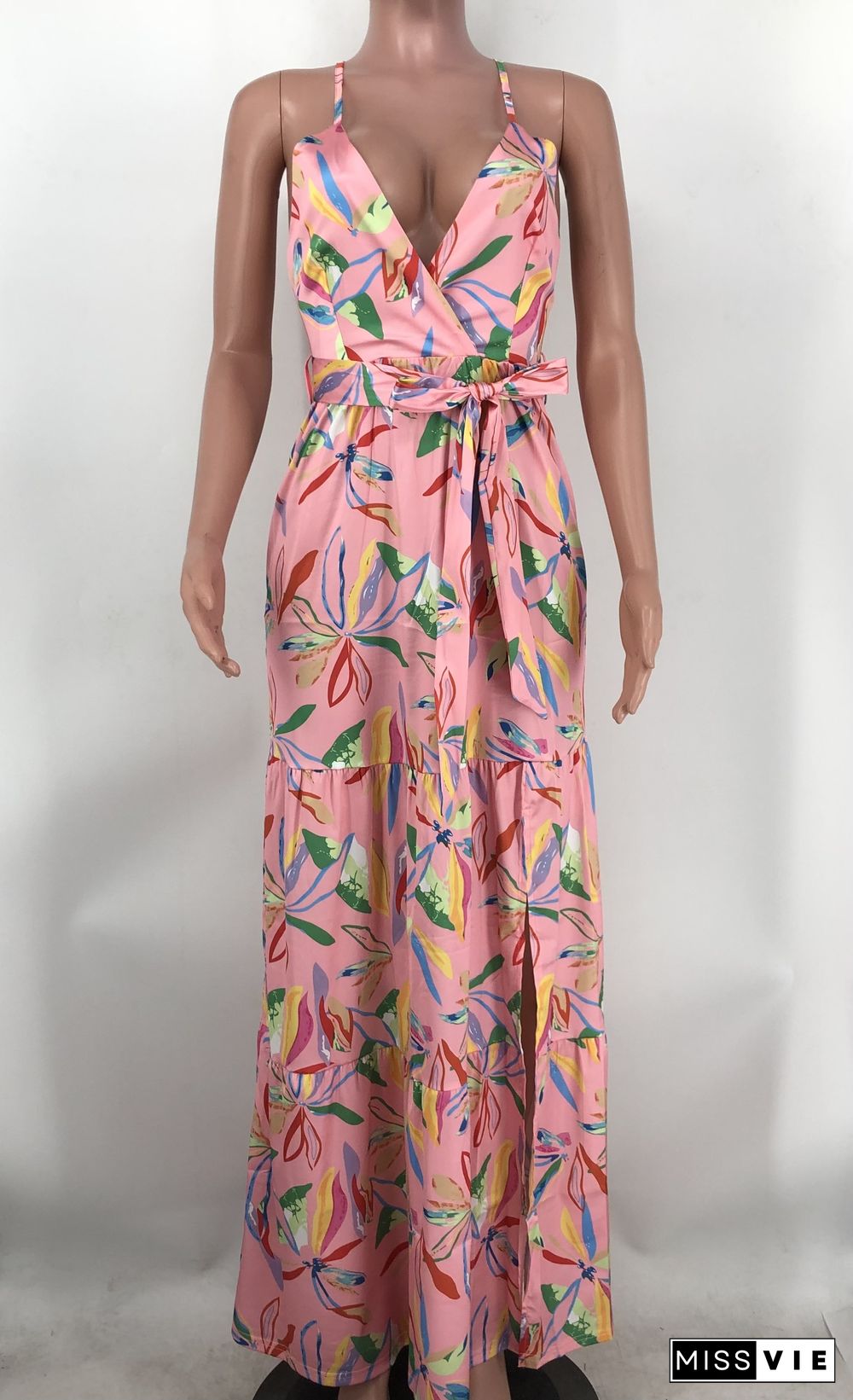 Sexy Floral Print Spaghetti Strap Backless Maxi Dress