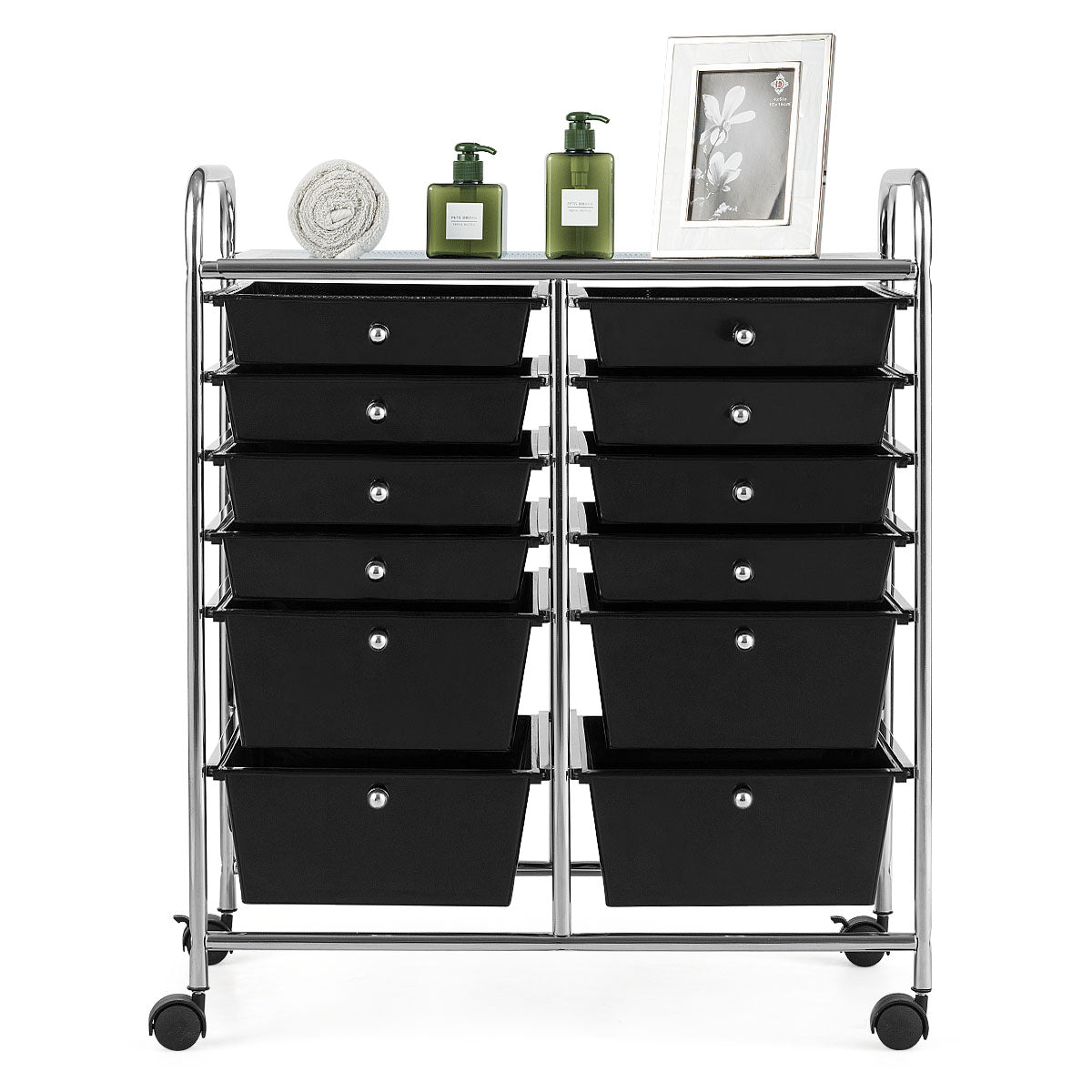 Topbuy 12-Drawers Rolling Storage Cart with Organizer Top Black