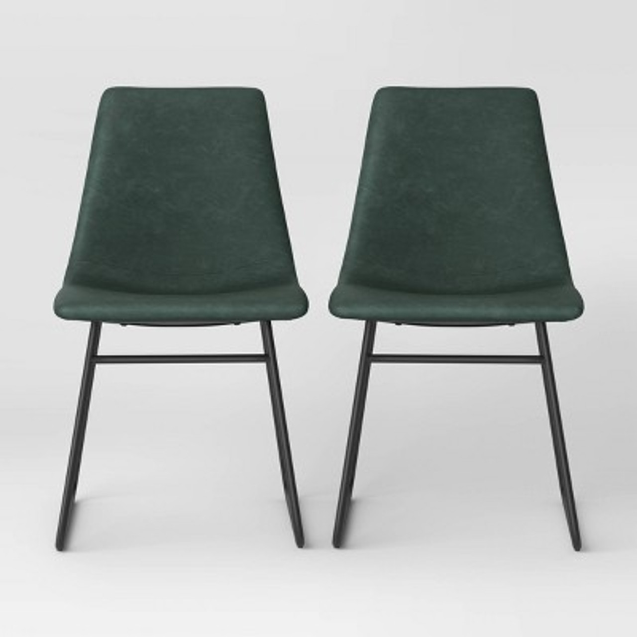 2pk Bowden Faux Leather and Metal Dining Chairs Dark Green - Threshold