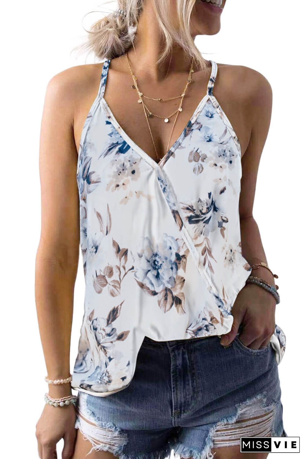 White Floral Print Tank Top