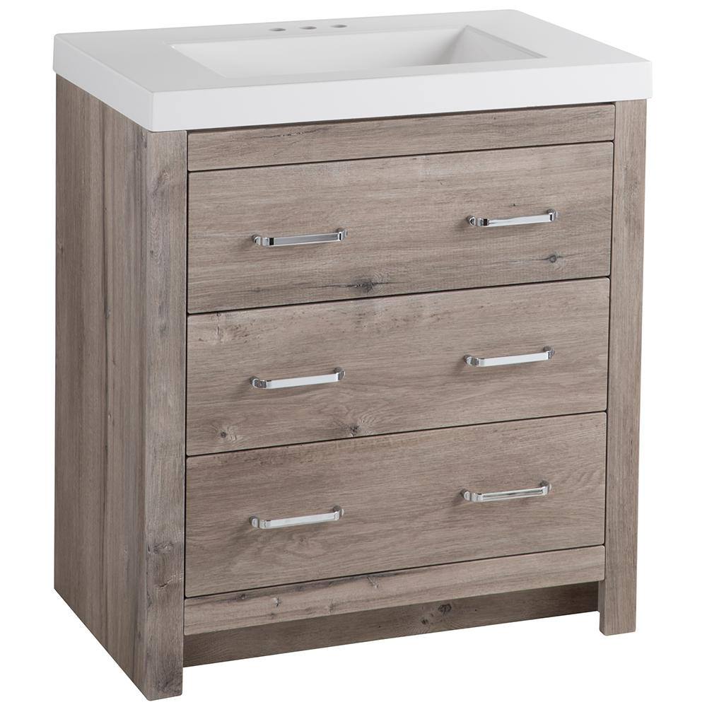 Glacier Bay Woodbrook 31 in. W x 19 in. D Bath Vanity in White Washed Oak with Cultured Marble Vanity Top in White with White Sink WB30P2-WO